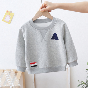 丹尼熊儿童圆领拉绒卫衣春季新款男童套头上衣宝宝字母加绒长袖25