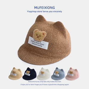 儿童帽子韩版男女童时尚春夏季马术帽宝宝可爱小熊针织骑士礼帽