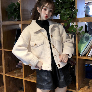 搭配娇小女羊羔毛翻领红色灯芯绒棉衣袄子外套短款忠孝礼义信智59
