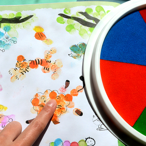 儿童手指画彩色印泥 幼儿园手掌画可水洗手指印画拓印台印章颜料