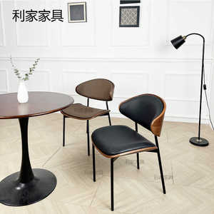 意式轻奢设计师伊姆斯餐椅现代弯曲木咖啡厅休闲椅实木会客舒适皮