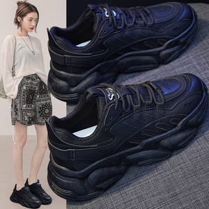 正品贵宾联名全黑老爹鞋女秋季学生百搭厚底韩版显脚小网面运动鞋