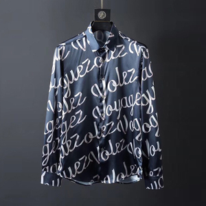 ing&lv/缨旅男装轻奢新款高端丝绸真丝字母印花 修身男士长袖衬衫
