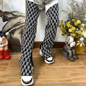 秋冬新款we11done老花纹满印logo羊毛裤子well开叉裤运动长裤男女