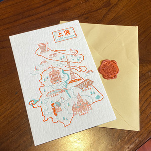 上海手绘地图彩色活版印刷明信片创意中国风手工纪念文艺贺卡卡片