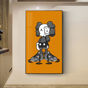 kaws公仔玄关橙色客厅沙发背景墙装饰画现代简约壁画沙发后面挂画