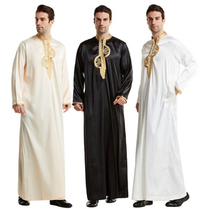 迪拜旅游长袍服装阿联酋刺绣长袍中东印花拉链大袍回族男子礼拜袍