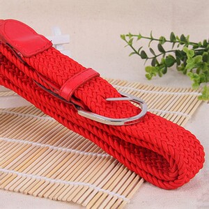 虎年红色裤带本命年红腰带女士松紧弹力编织腰带男中老年人红皮带