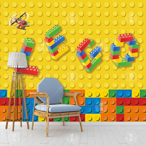 乐高墙纸卧室卡通积木拼图壁画墙面装饰儿童房壁纸幼儿园主题墙布