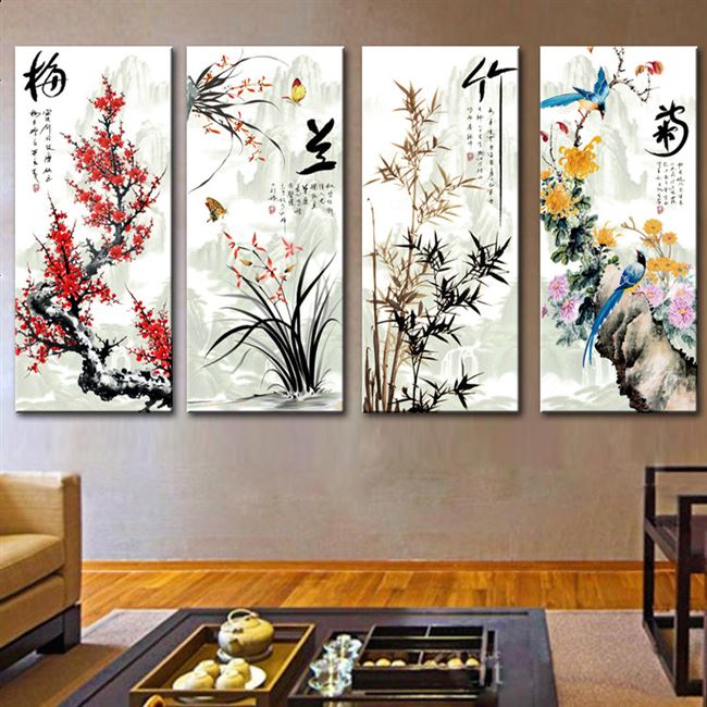 手工十字绣成品梅兰竹菊四君子锦绣山河鸟语花香新款2018客厅挂画