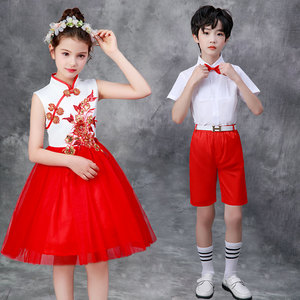 六一儿童表演服装男女童合唱服中国风礼服唱红歌朗诵蓬蓬裙演出服
