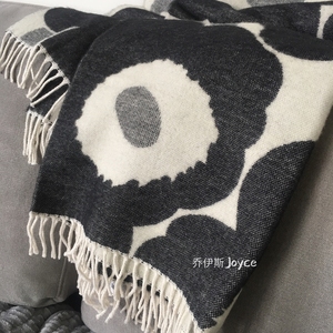 Marimekko unikko罂粟花都市花园羊毛棉混纺毛毯 北欧芬兰进口