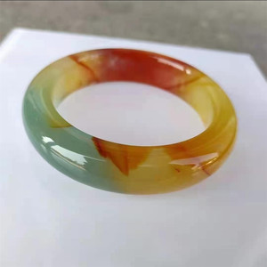 天然a货岫玉石王辽阳红花玉手镯女款宽细圆条玉手镯