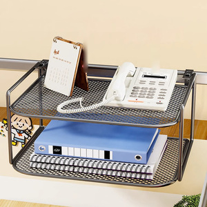 办公桌上置物架铁艺壁挂式办公室工位电话架悬空家用收纳神器多层