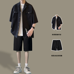 0022人付款淘宝潮男英文印花休闲套装运动服短袖帅气搭配夏季韩版冰丝