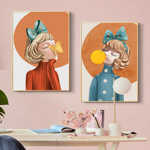 北欧泡泡女孩房间装饰画客厅沙发背景墙壁画卧室床头现代简约挂画