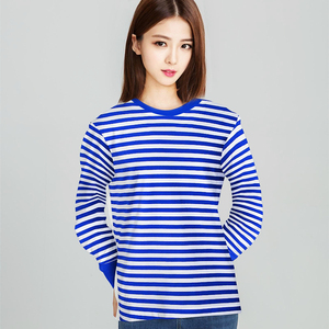 海魂衫母女长袖全纯棉蓝白条纹tt恤男俄罗斯法式春秋情侣打底上衣