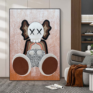 手绘油画kaws暴力熊客厅大幅落地装饰画现代轻奢玄关入户原创挂画