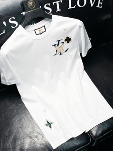 lv kingly男短袖冰丝光棉白色t恤男短袖修身夏季薄款圆领t恤半袖