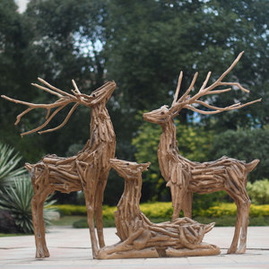 玻璃钢仿木质树枝梅花鹿雕塑户外园林商场景观小区草坪动物摆件