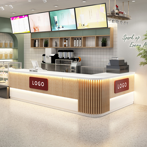 奶茶店吧台收银台简约现代转角多功能吧台柜咖啡店前台接待台定制