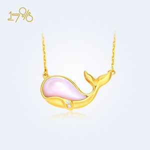 周大福17916如鲸向海系列钻石粉贝正品鲸鱼项链送礼ce63547