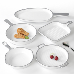 食品级密胺餐具商用餐厅饭店菜盘简约欧式餐盘创意仿瓷塑料手柄盘