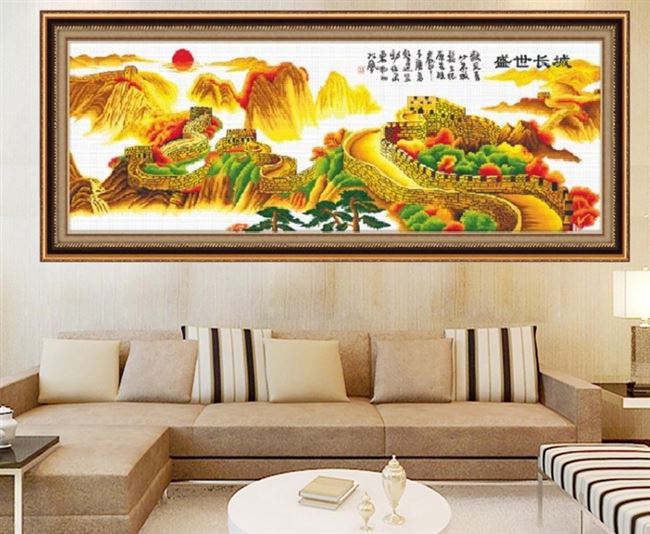 手绣好的十字绣成品新款2018客厅大幅山水风景万里长城线绣十字绣