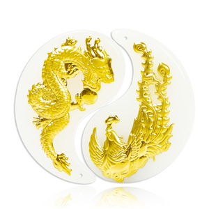 999黄金和田玉吊坠情侣款男女一对足金太极龙凤纯金玉牌玉佩包邮