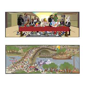 潮版最后的晚餐潮代清明上河图潮牌店装饰画网红背景墙球鞋星壁画