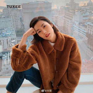 tuxee刘雯大表姐明星同款棕色羊羔毛外套夹棉泰迪熊休闲毛绒棉衣