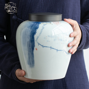 手绘茶叶罐陶瓷空罐储存密封罐茶罐家用一斤装大号大容量普洱白茶