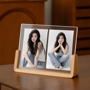 相框摆台洗照片定制实木高级感两张两联6寸8相册透明摆件打印展示
