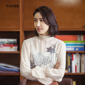 tuxee完美关系高露舒晴明星同款雪纺米色上衣女设计感小众衬衫衣