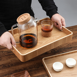 日式木质托盘木制茶盘家用长方形圆形茶水杯端菜餐盘水果盘面包盘