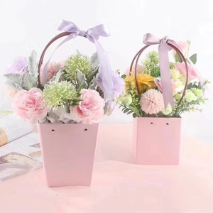 花壹 防水牛皮纸鲜花手提袋diy花艺沙龙插花纸花篮盆栽植物礼品袋