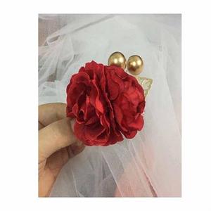 儿子结婚妈妈盘头用的发饰喜婆婆头饰90年代新娘头花红色盘发饰品