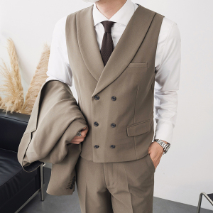 青果领男士西装马甲双排扣伴郎服结婚新郎高级感男款西服背心马夹