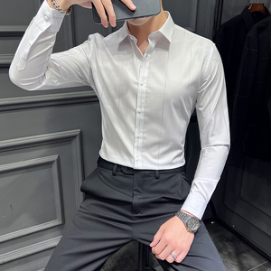 男士条纹衬衫长袖春秋季2022新款商务高端高级感正装西服西装衬衣