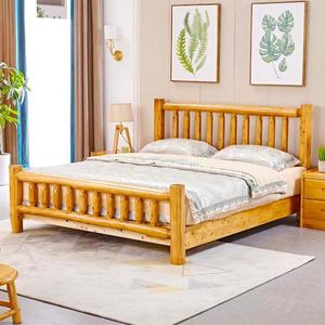 新纯柏木民宿家用卧室家具双人床简约现代中式大板床耐用实木床乡