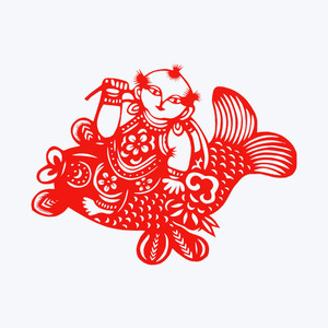 剪纸手工中国风刻纸作品窗花艺术品精致杨柳青好运娃娃