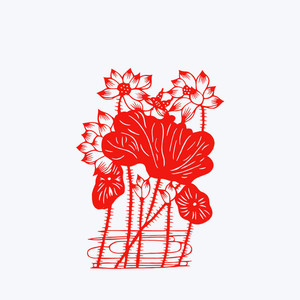 900人付款天猫荷花鲤鱼图窗花剪纸图样打印底稿中国风花鸟手工刻纸