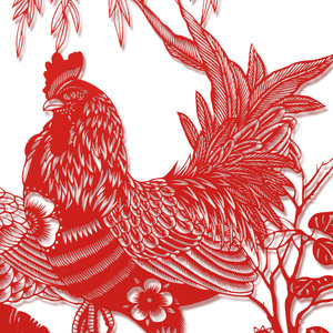 双吉祥 雄鸡剪纸成品纯手工剪纸刻纸中国特色出国礼品送老外