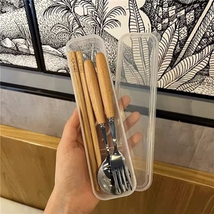 ins餐具木筷子勺子三件套装学生成人上班族户外便携式收纳盒旅行
