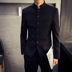 中山装男套装青年修身年轻中国风婚礼民国校服立领外套潮学生改良