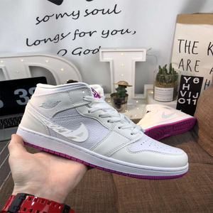 官网摩耐克韩版aj1女鞋炫彩粉变色龙高帮鞋女迪奥联名乔1板鞋正版