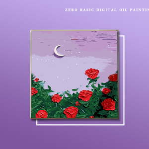 diy数字油画手绘星辰风景唯美玫瑰花海艺术简约填色油彩装饰挂画