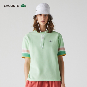 lacoste法国鳄鱼女装春季时尚休闲宽松拼色圆领短袖t恤女|tf0606