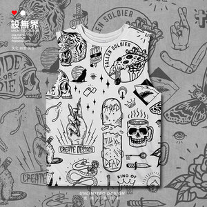 欧美街头滑板手绘线描骷髅涂鸦海报速干背心男女潮牌汗衫设 无界