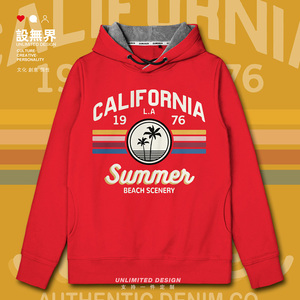 加州california海滩景色连帽卫衣男女复古服装衣服运动服 设无界